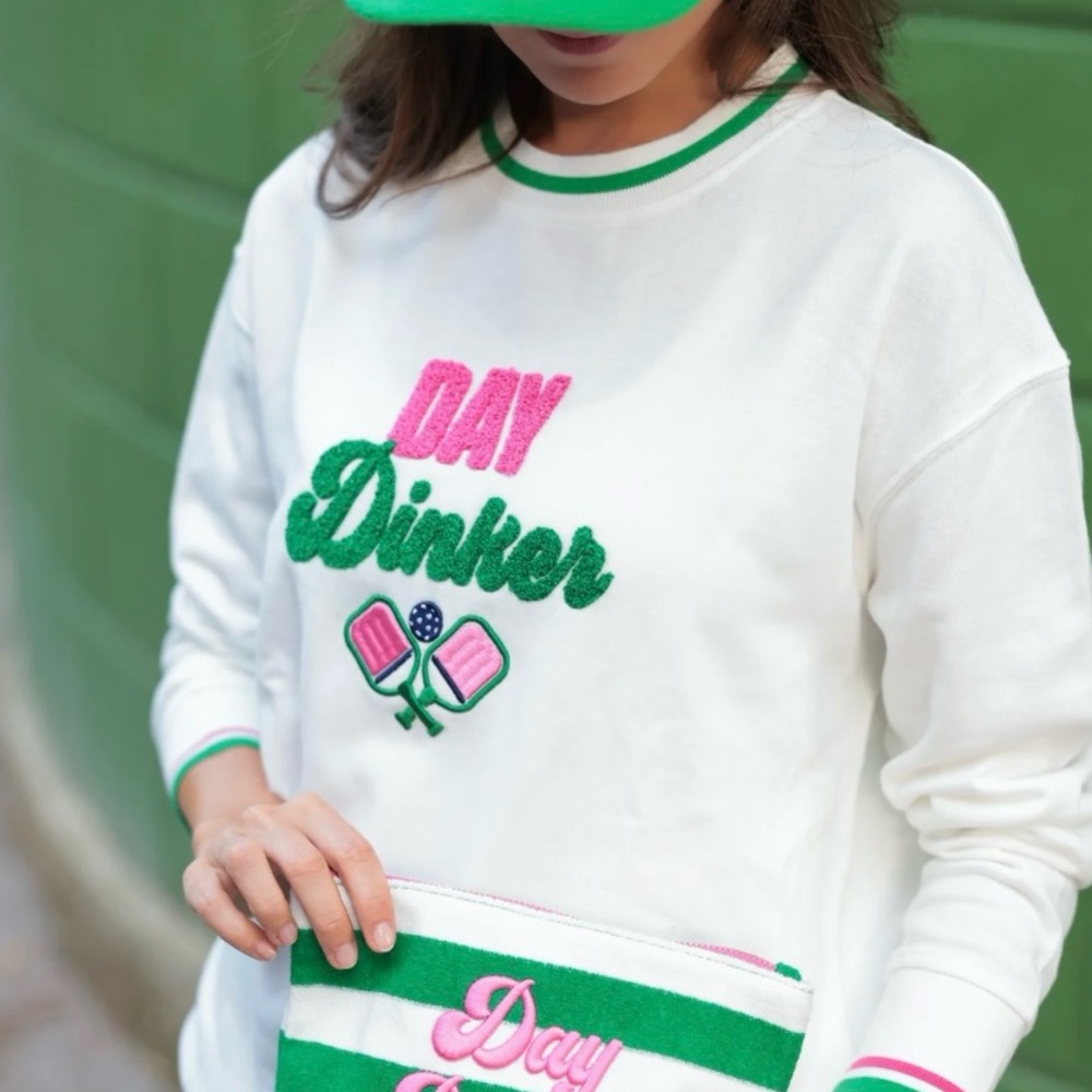 Shiraleah White Sweatshirt with Green & Pink Accents